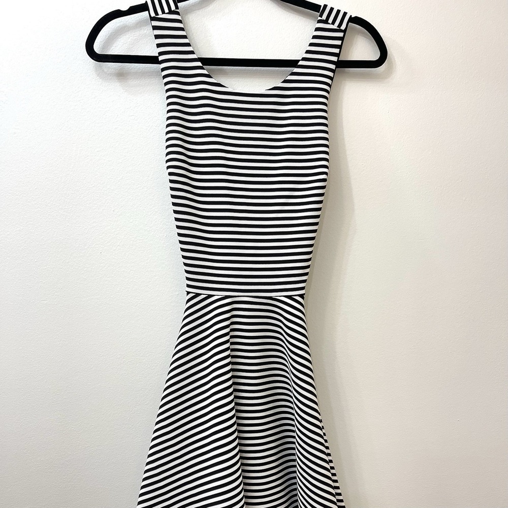 Guess Women's Black & White Striped Fit & Flare Dress S 50's style